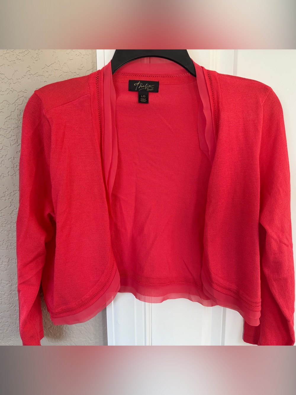 Thalia Sodi Bright Coral Open-Front Cropped Sweater